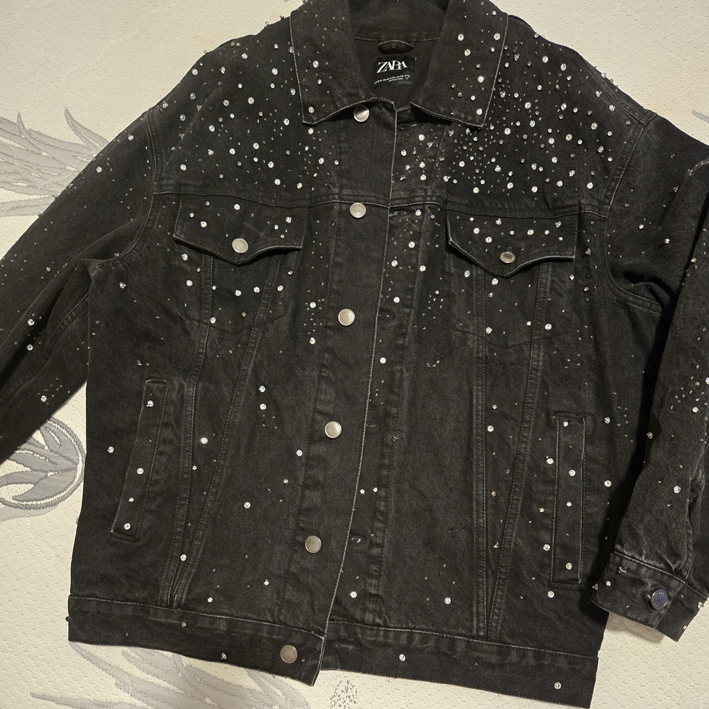 Zara Black Denim Jacket with Studded Design